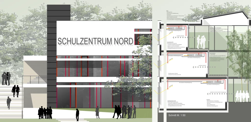 Schulzentrum Nord Hameln Fassadenschnitt Wettbewerbsbeitrag